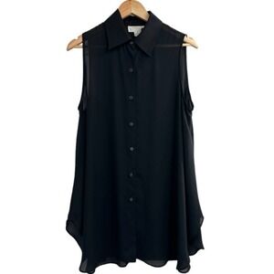 Gottex Oversize Black‎ Sheer Button Down Top Medium